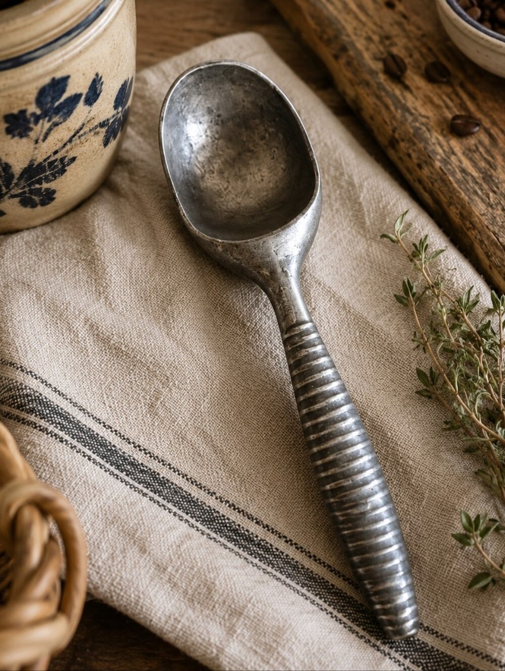 Vintage Probussus Italy Pewter Scoop Spoon Rustic Farmhouse Kitchen Decor